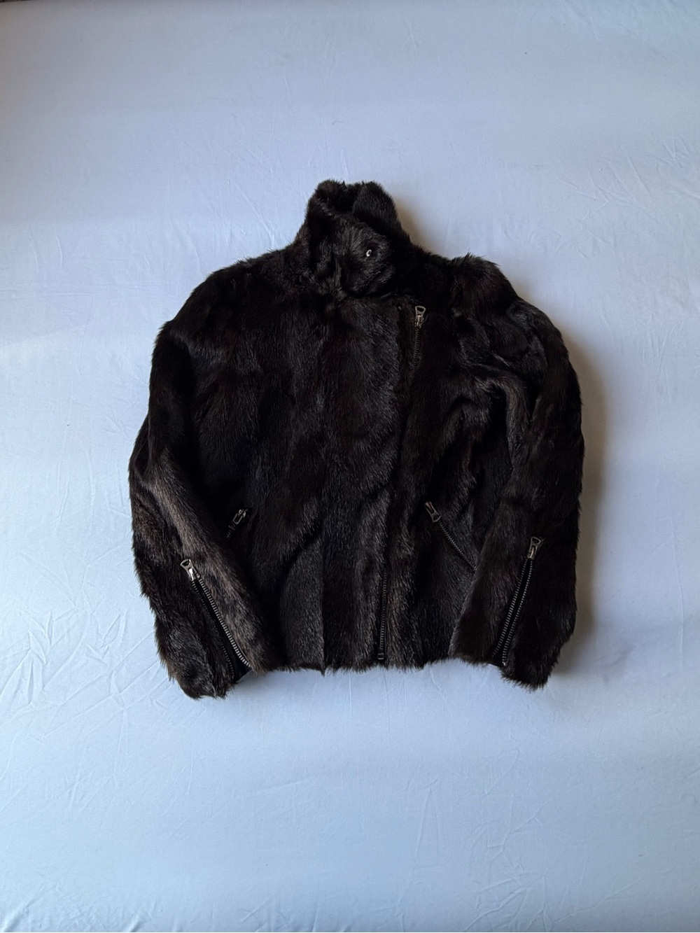 2000s y2k zara chocolate faux fur moto coat